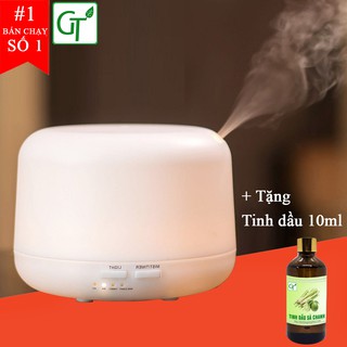 Máy Khuếch Tán Tinh Dầu  + Tặng Tinh Dầu Sả Chanh 10ml - Máy Phun Tinh Dầu Siêu Âm Trụ Trắng Phun Sương