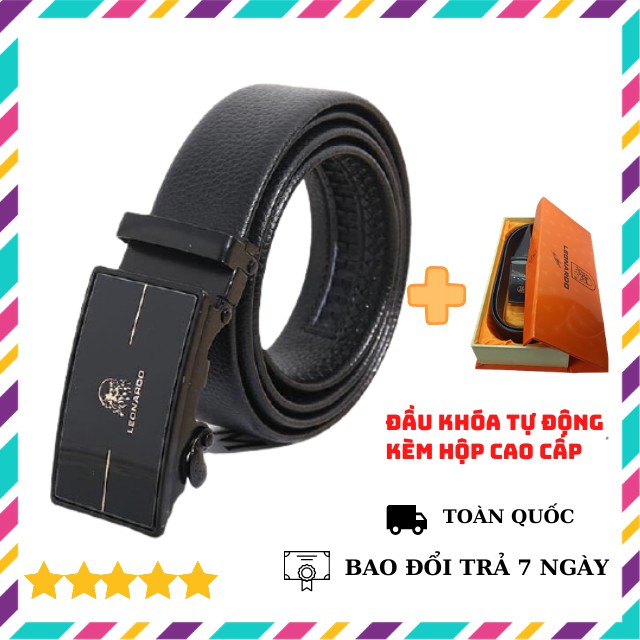 Thắt Lưng LEONARDO Nam Da Cao Cấp Màu Đen - Dây Nịt Khóa Tự Động Đầu Hợp Kim Sang Trọng Có Bảo Hành