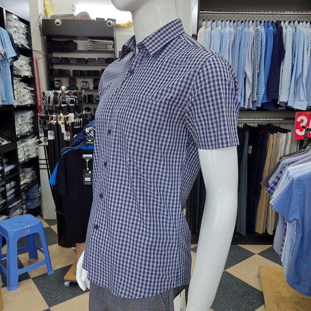 Áo Sơ Mi Nam Ngắn Tay Owen AR22669NT Somi Cộc Tay Công Sở Cao Cấp Xanh Navy Xám Kẻ Caro Nhỏ Chất Sợi Tre Regular Fit | BigBuy360 - bigbuy360.vn