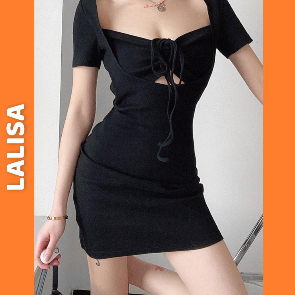 Đầm Body Nữ LALISA Váy Ôm Body Sexy Nhún Ngực Rút Dây Tay Ngắn Màu Trơn Đi Chơi, Đi Dự Tiệc VD074 | BigBuy360 - bigbuy360.vn