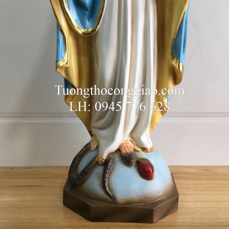 Tượng Đức Mẹ Ban Ơn 50cm gỗ vàng tâm phấn màu