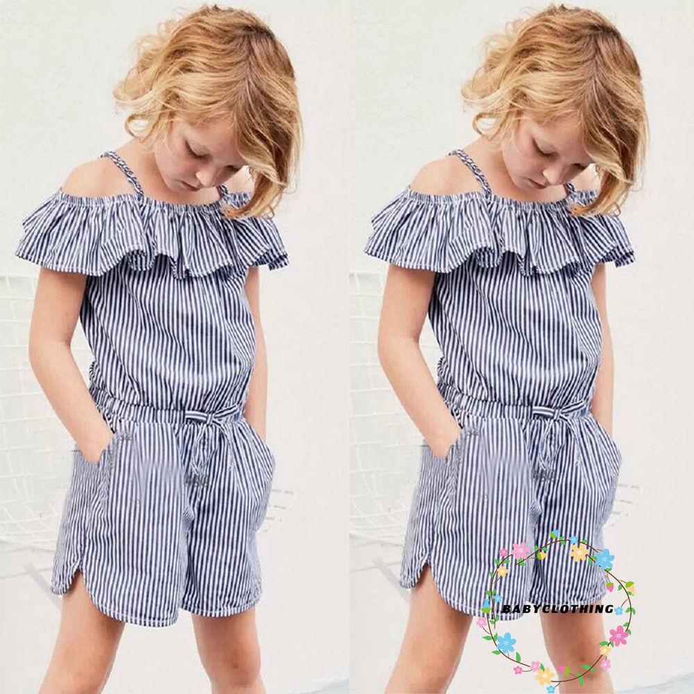 ღWSVღSummer Baby Girls Stripe Romper Kids Toddler Jumpsuit Playsuit Outfits Clothes