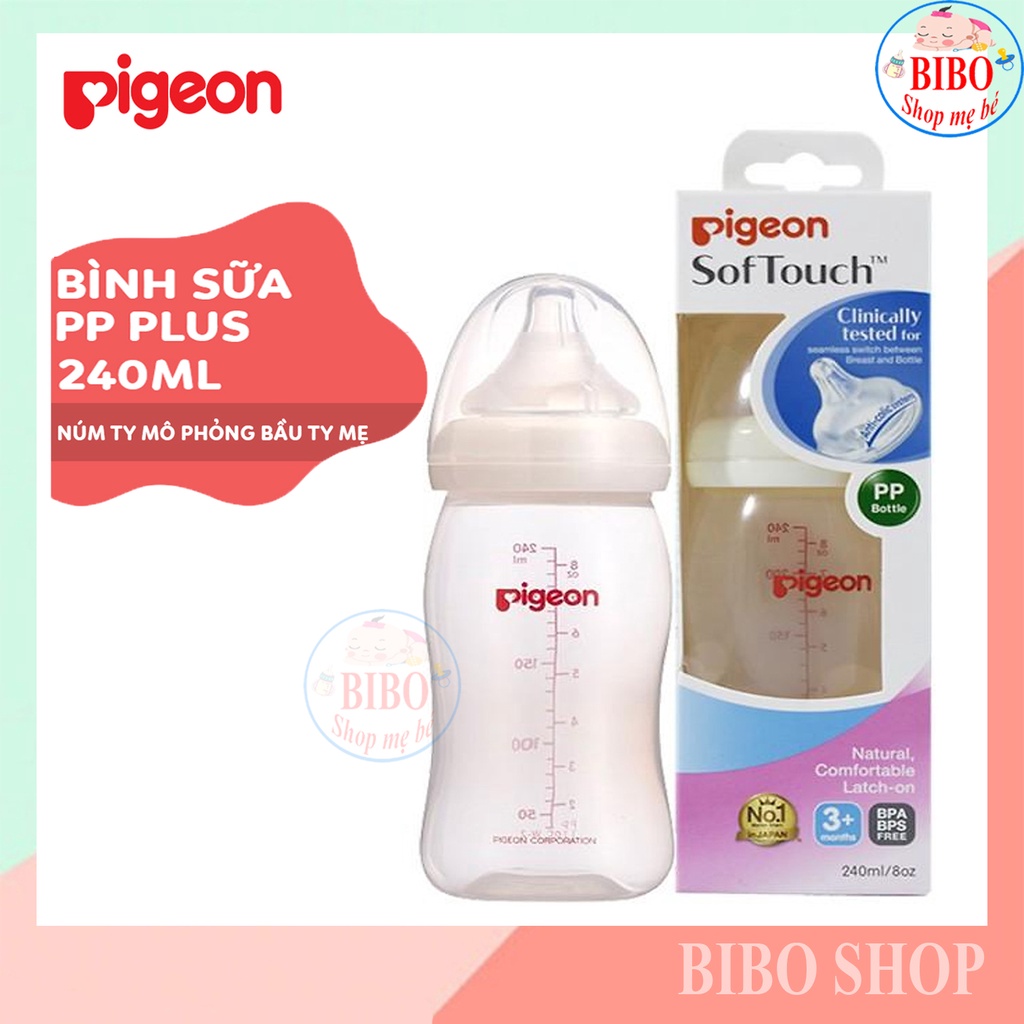 Bình Sữa Cổ Rộng PP Plus Pigeon 160ml/ 240ml/ 330ml, Bình Bú Cho Bé