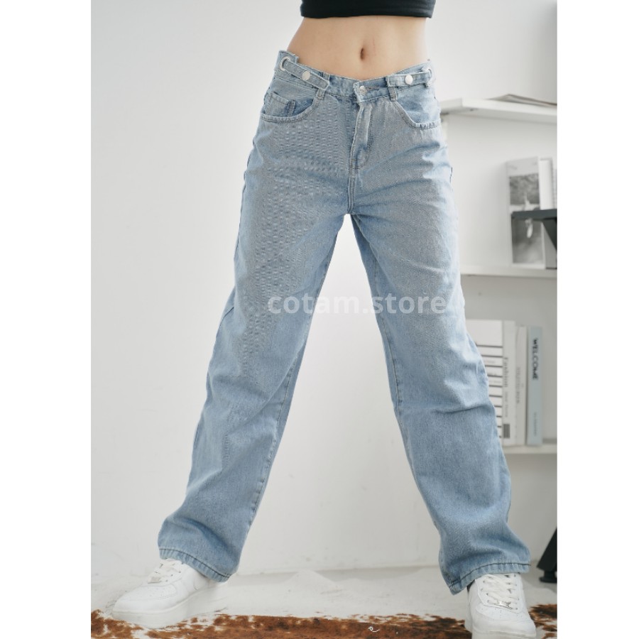 Quần Jean Nữ Ống Rộng, Khuy Bấm Eo điều chỉnh linh hoạt, phong cách dạo phố, Quan bò nữ Ulzzang Unisex, Quần Baggy Nữ | BigBuy360 - bigbuy360.vn
