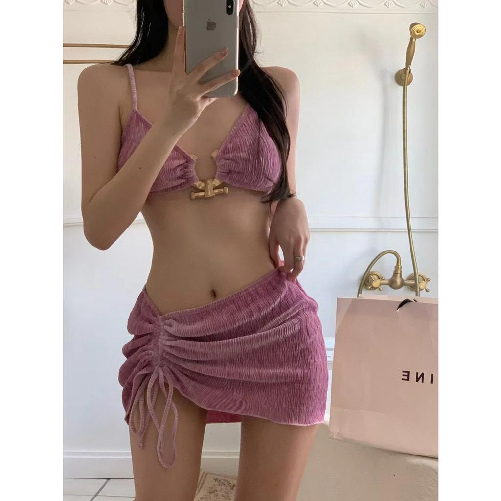 Bãi biển Bikini 3 mảnh Có Viền Kim Loại Sexy cho phụ nữ Đồ bơi nữ Sling