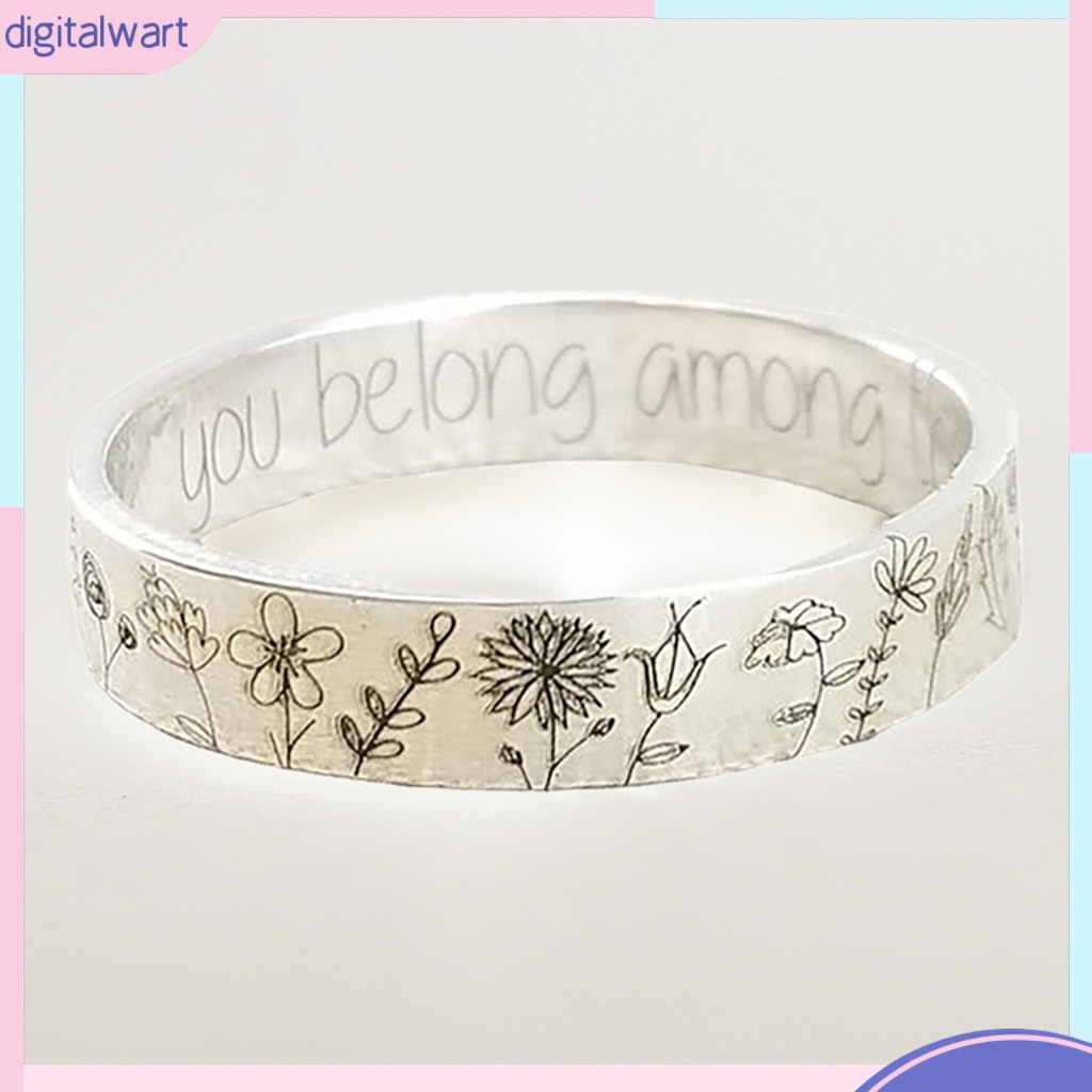 Nhẫn Hợp Kim Khắc Chữ Và Hoa Bồ Công Anh Thời Trang