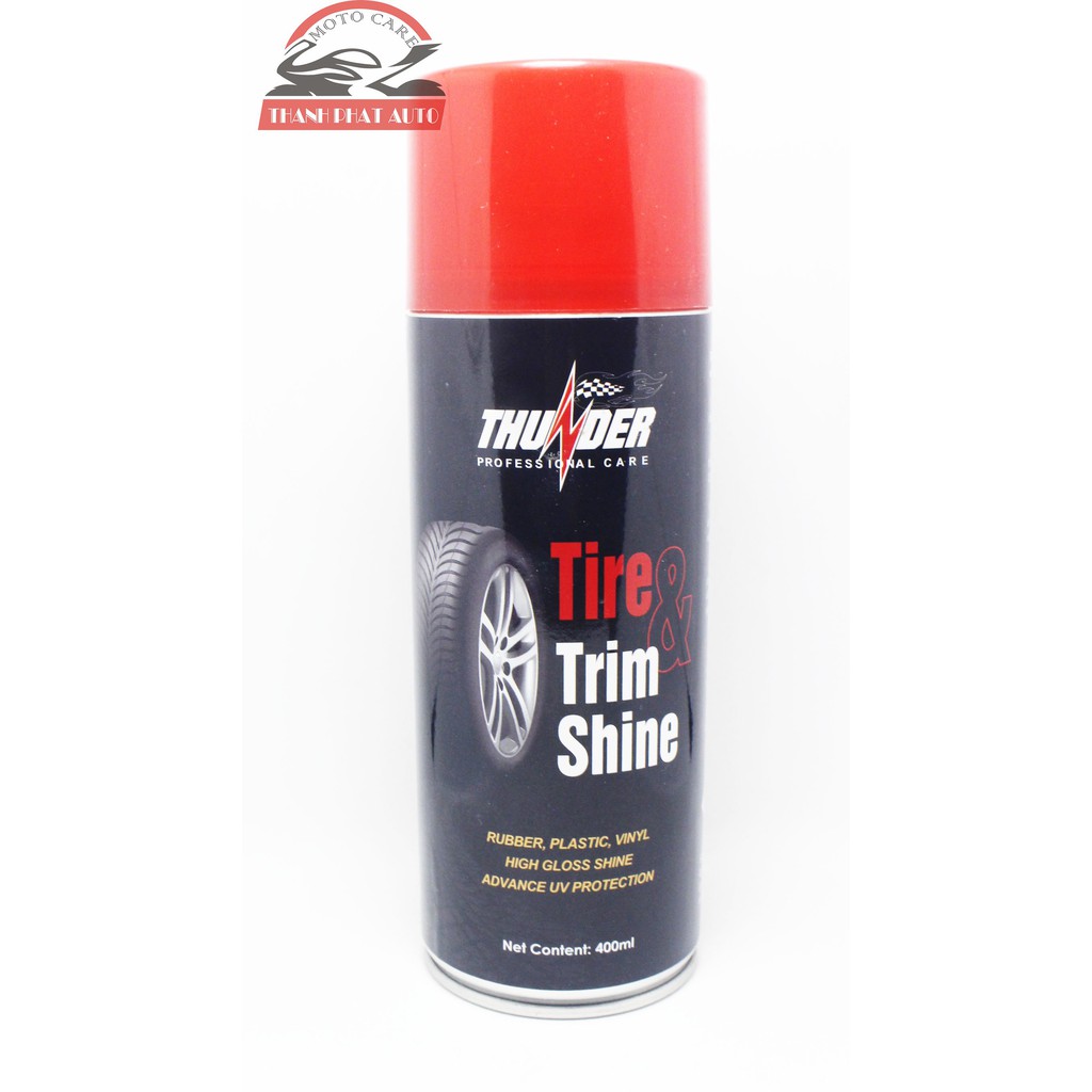 Chai xịt dưỡng nhựa nhám, vỏ xe Thunder Tire &amp; Trim Shine 400ml chuyên làm bóng nhựa đen và vỏ xe