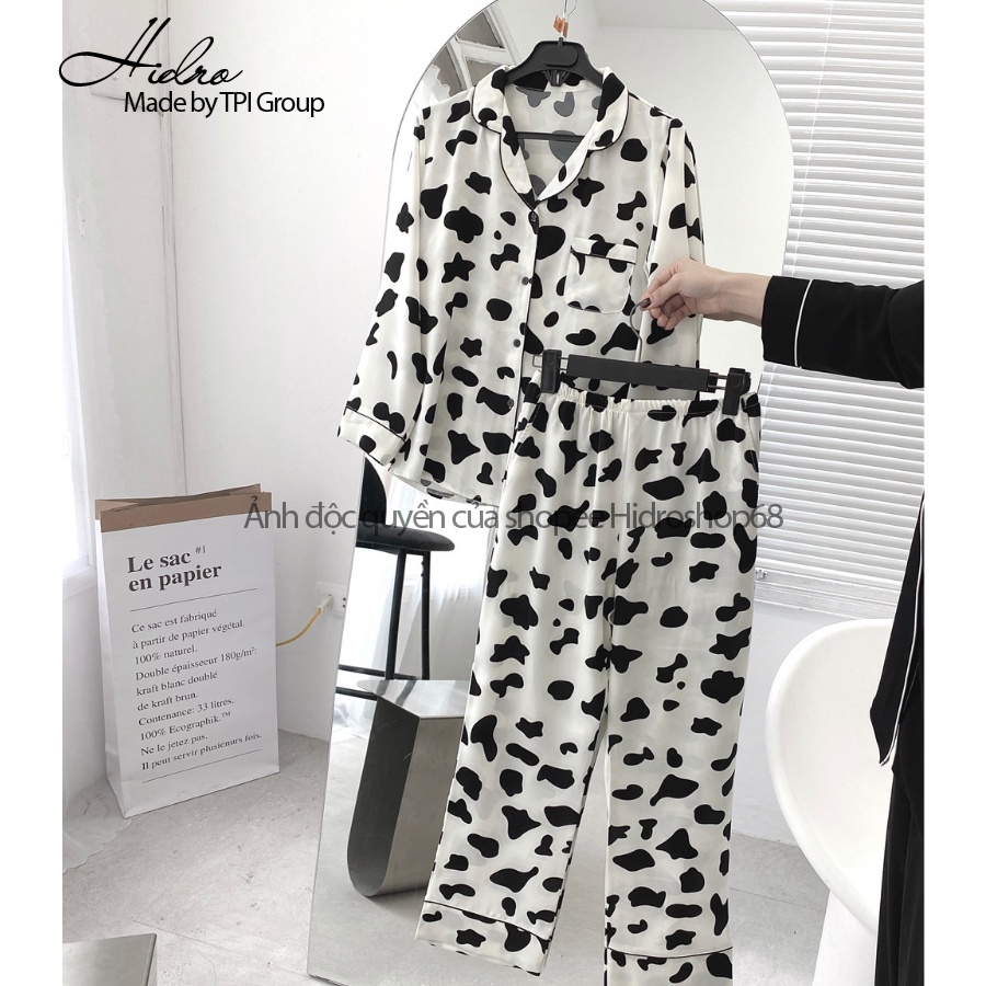 Bộ Pijama Lụa Dài Tay Thiết Kế Cao Cấp Chất Mềm Mịn Không Nhăn | BigBuy360 - bigbuy360.vn