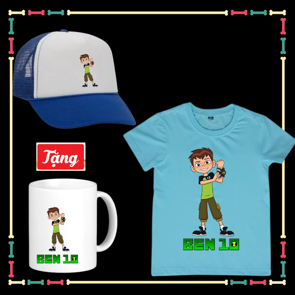Combo Mũ áo cho bé trai bé gái Mẫu Ben 10 Ben Ten Tặng Ly Sứ in hình Ben 10 cho bé uống nước