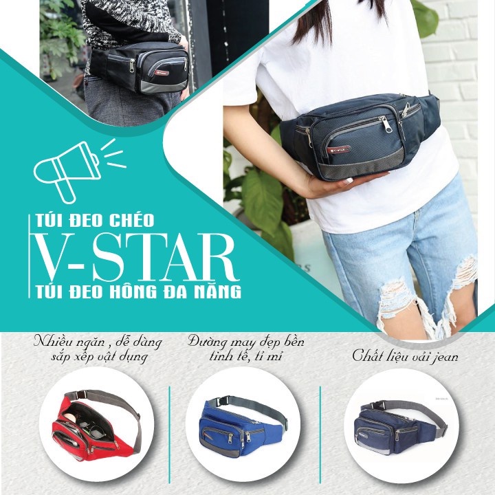 Túi Đeo Hông Đeo Chéo V-Star 6 Ngăn Đựng Đồ Vải Cao Cấp Chống Thấm Nước Siêu Bền Tiện Lợi