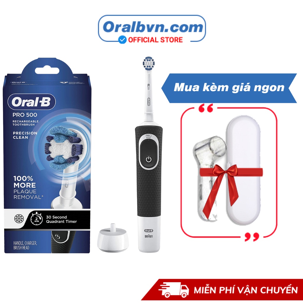 Bàn chải điện đánh răng tự động Oral B Pro 500 đen làm sạch răng, hạn chế viêm nướu