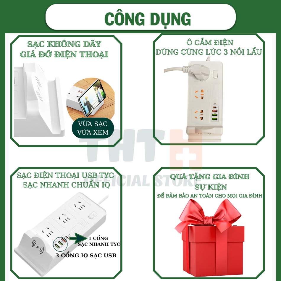 Ổ cắm đa năng version 2, Sạc nhanh IQ 5V-4.2A có sạc tyc sạc usb, Chống cháy nổ THT