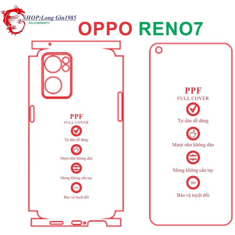 Oppo Reno7 miếng dán trong Ppf mặt sau và mặt trước chống va đập chống trầy xước tốt