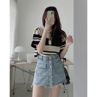 Áo len montaghi polo sọc ngang Ulzzang
