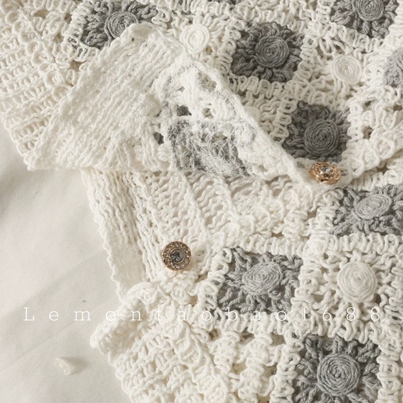 Có ảnh thật- Áo ba lỗ len móc kẻ ô dùng mặc ngoài áo váy