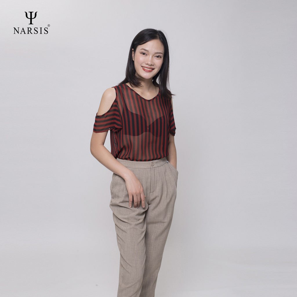 Áo kiểu nữ kẻ đen đỏ Narsis L9021