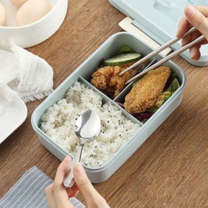 Hộp cơm lúa mạch 3 ngăn có tặng kèm muỗng đũa/ hộp cơm giữ nhiệt dành cho nhân viên văn phòng