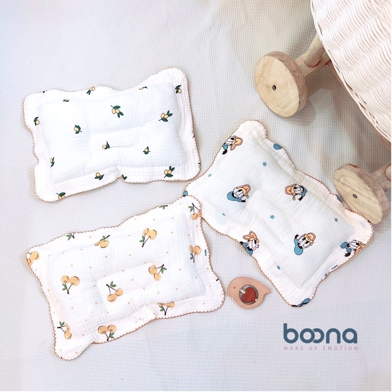 Gối Xô Sơ Sinh Boona Thiết Kế Lõm Chống Méo Đầu KT 24-34cm