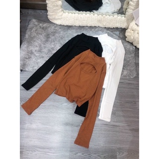 Áo thun body croptop tay dài xẻ ngực