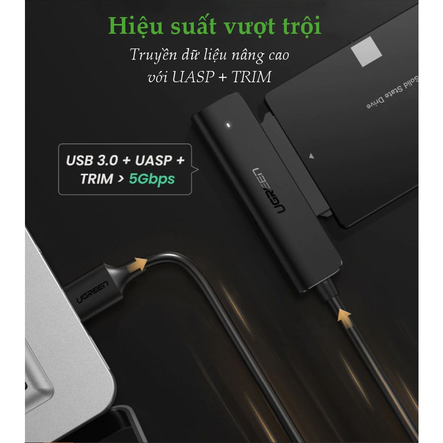 Cáp chuyển đổi hai loại USB 3.0 và USB type C sang Sata (7+15) cho ổ cứng ngoài SSD, HDD 2.5 inch, dài 50cm UGREEN CM321