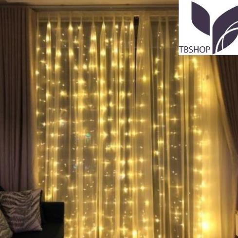 Đèn trang trí rèm 3x3m 16 dây thả, đèn led rèm mưa màu vàng ấm trang trí background, quà tặng ngày 8/3,...