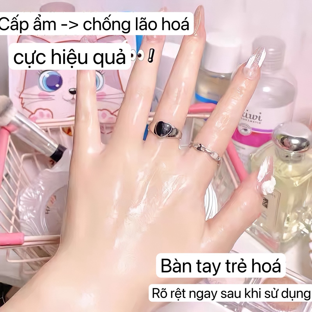SẴN Mặt nạ ủ tay làm trắng da, dưỡng ẩm, tẩy tế bào chết, chống nếp nhăn, chống lão hóa phối bao bì chân mèo dễ thương