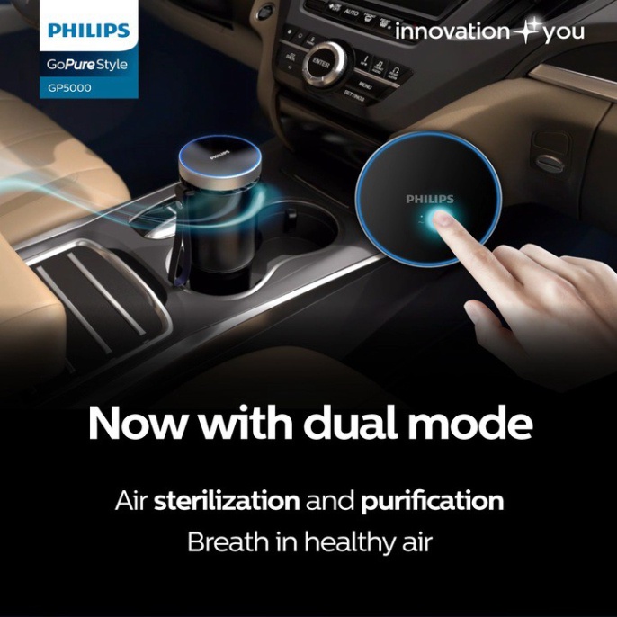Máy khử mùi và lọc không khí dạng cốc trên ô tô, thương hiệu cao cấp Philips GP5601 - Hàng Chính Hãng(Bảo hành 12 tháng)