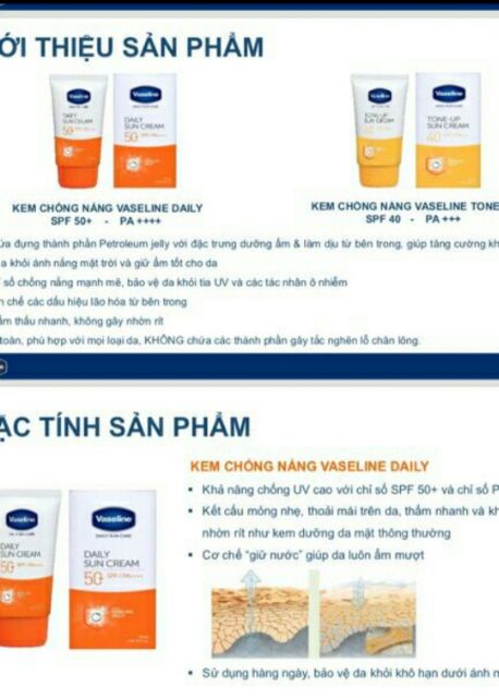 Kem chống nắng hằng ngày Vaseline hoặc nâng tone SPF 50++