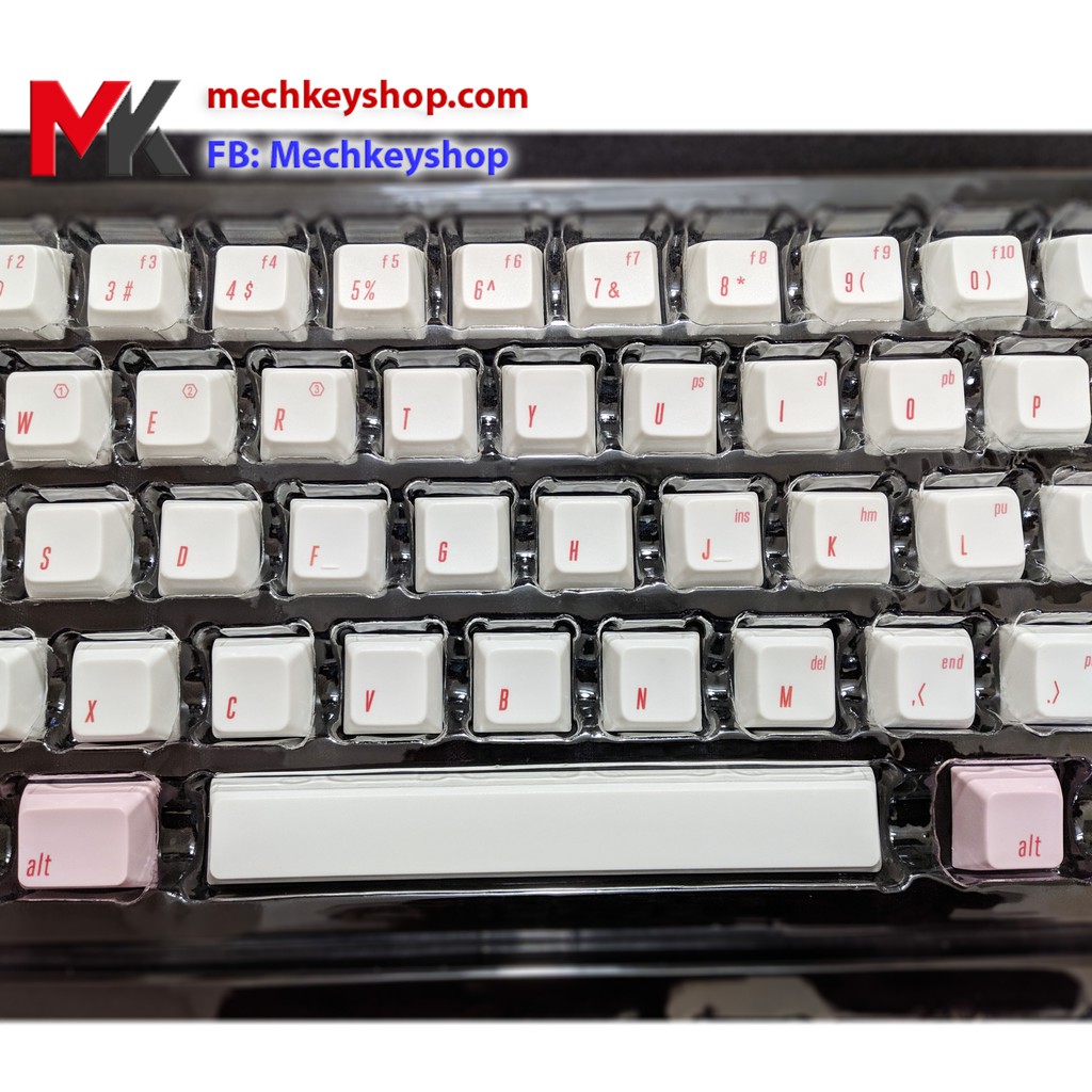 Bộ nút Keycap GK64 GK64s chất liệu PBT in Dye Sub (Trắng phối vàng chữ nhỏ)