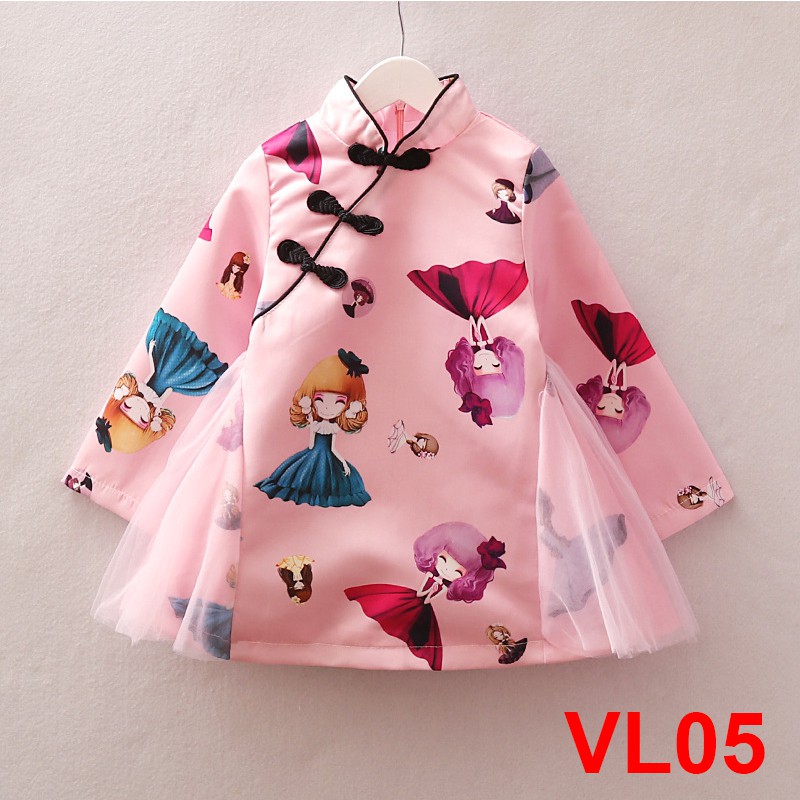 Váy lụa cổ tàu 2 lớp cho bé Gái (Hàng Quảng Châu loại 1)