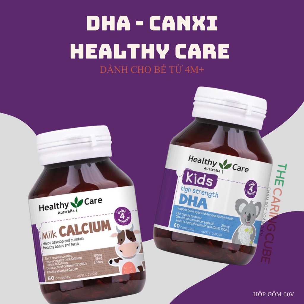 Viên uống DHA bổ sung omega-3 cho trí não bé Healthy Care Kids High Strength 60 viên - The Caring Cube