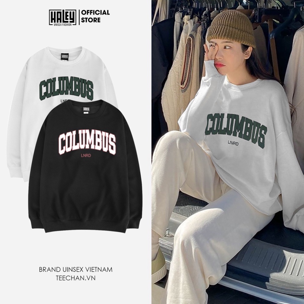 (Sẵn) Áo Sweater Nam Nữ unisex COLUMBUS phong cách Hàn Quốc cá tính, Chất nỉ bông đẹp mã HD220 Áo Nỉ Nam Nữ (ảnh thật)