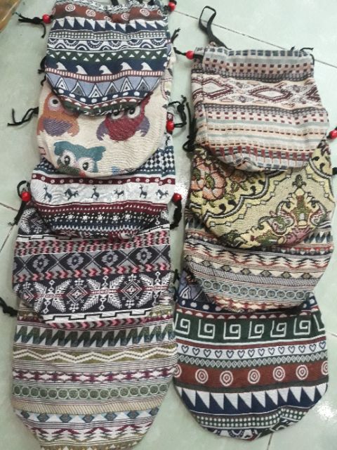 Túi chéo rút dây thổ cẩm baby 2 trong 1  đựng chìa khóa và điện thoại, sóc con  - tui cheo TCTL0088