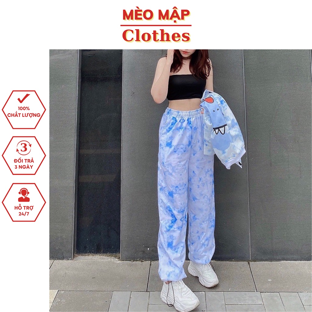 Quần jogger loang màu ống rộng unisex nam nữ, quần ống rộng rút dây nỉ da cá phong cách thể thao
