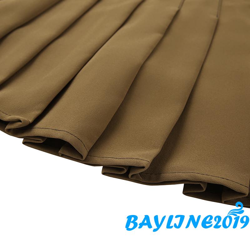 Chân váy tennis xếp ly lưng cao có khóa kéo màu xanh lá / nâu phong cách Preppy trẻ trung cho người lớn