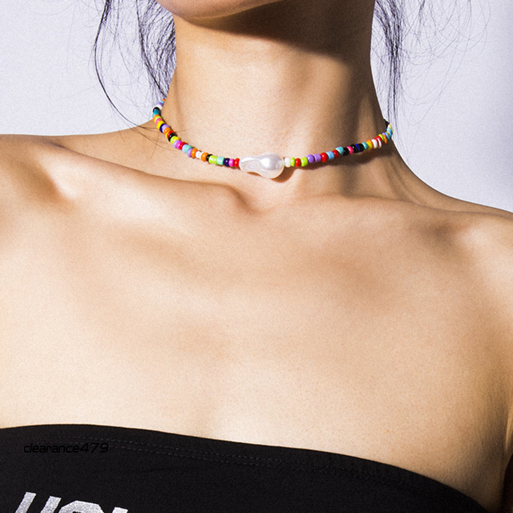 Vòng Cổ Choker Đính Ngọc Trai Nhân Tạo Nhiều Màu Sắc Phong Cách Bohemian Thời Trang Đi Biển Mùa Hè Cho Nữ