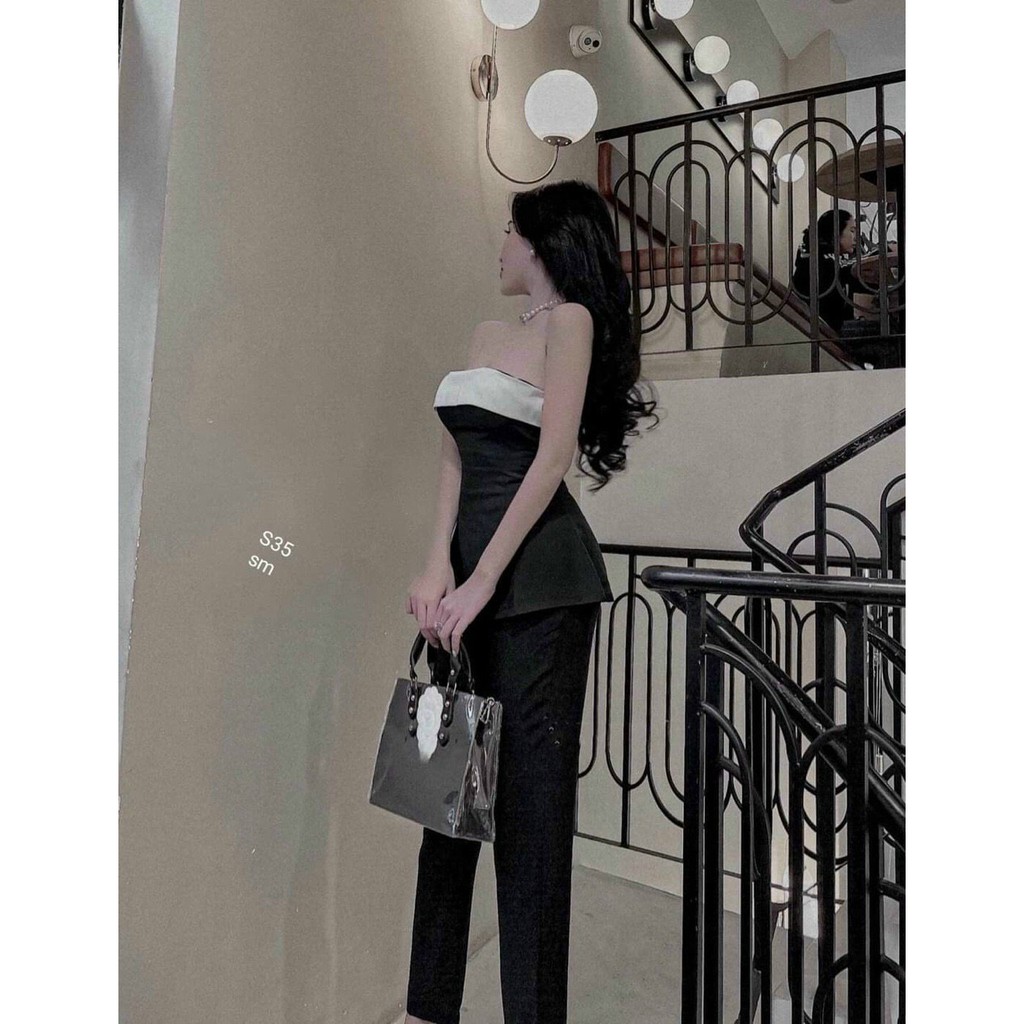 Set bộ cúp ngực phối trắng hai màu đen và xanh | BigBuy360 - bigbuy360.vn