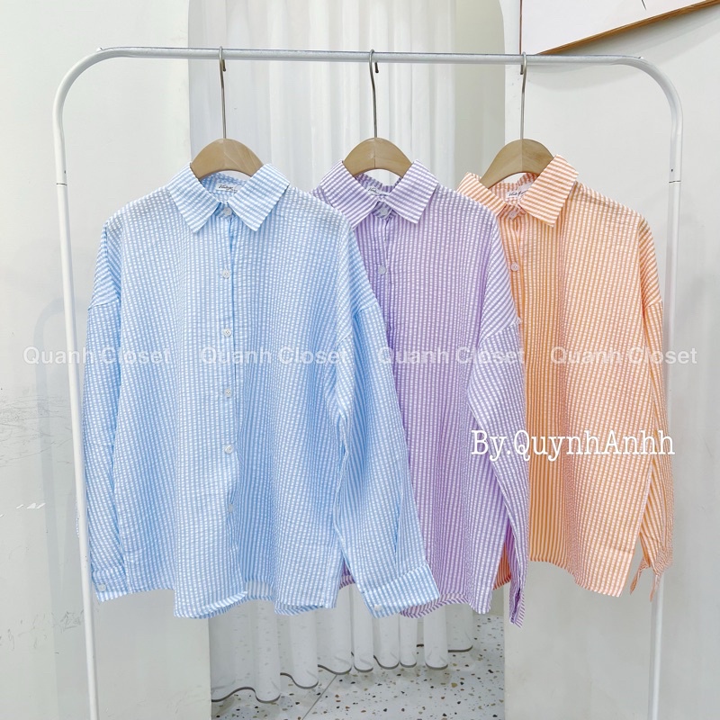 Áo sơ mi kẻ xốp trơn - Ảnh thật