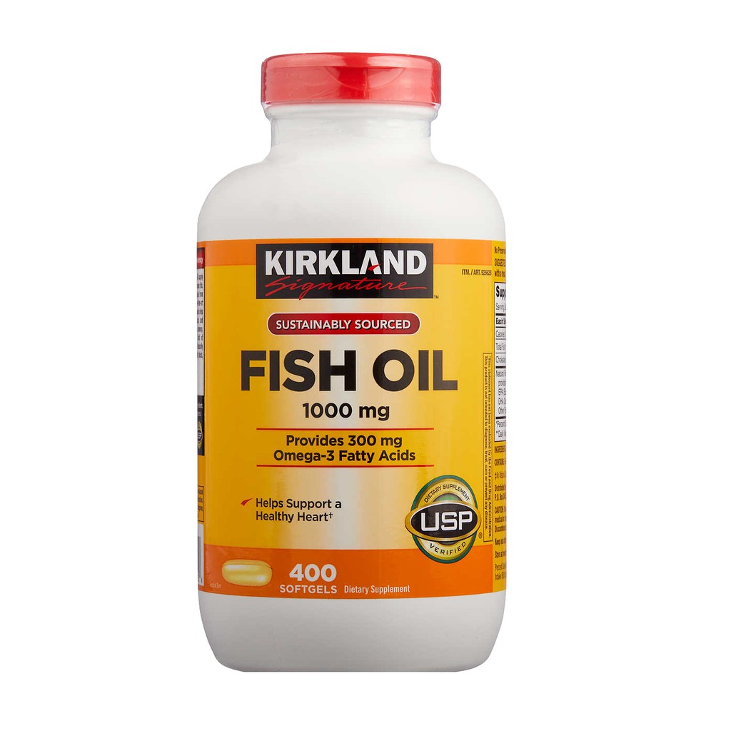 Kirkland Fish Oil 1000mg viên uống dầu cá bổ tim mạch, trí não, tăng cường thị lực, Chai 400 viên