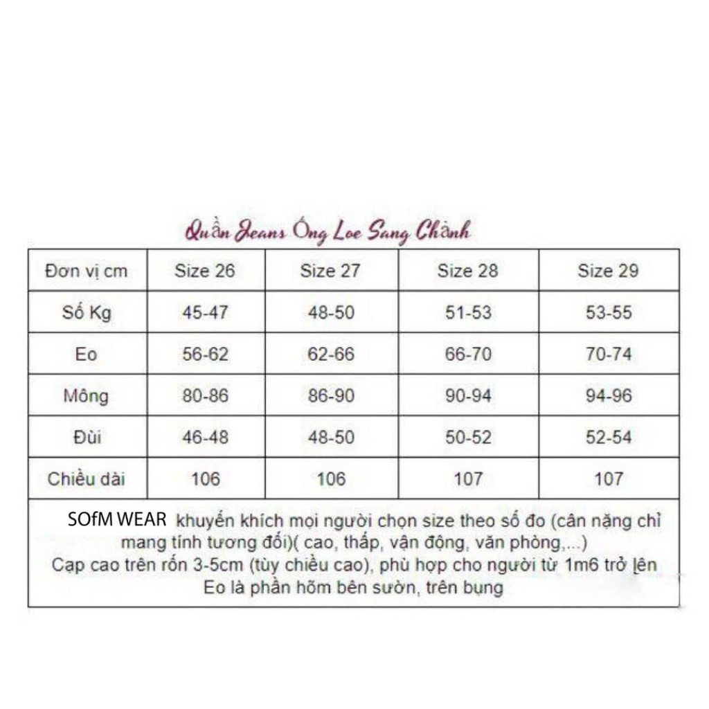 Quần Jean Nữ Ống Loe Dáng Dài Sofm Wear Dài 100cm ZR97 | BigBuy360 - bigbuy360.vn