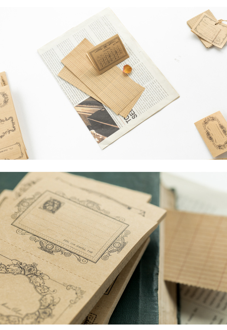 Giấy vintage 30 tờ giấy xé họa tiết retro kẻ grid trang trí sổ, bullet journal YanJi DecorMe