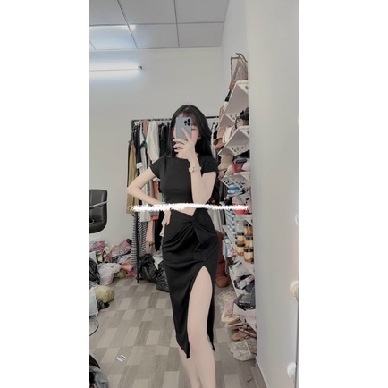 ĐẦM BODY HỞ EO XẺ TÀ SEXY DÁNG DÀI CỔ TRÒN