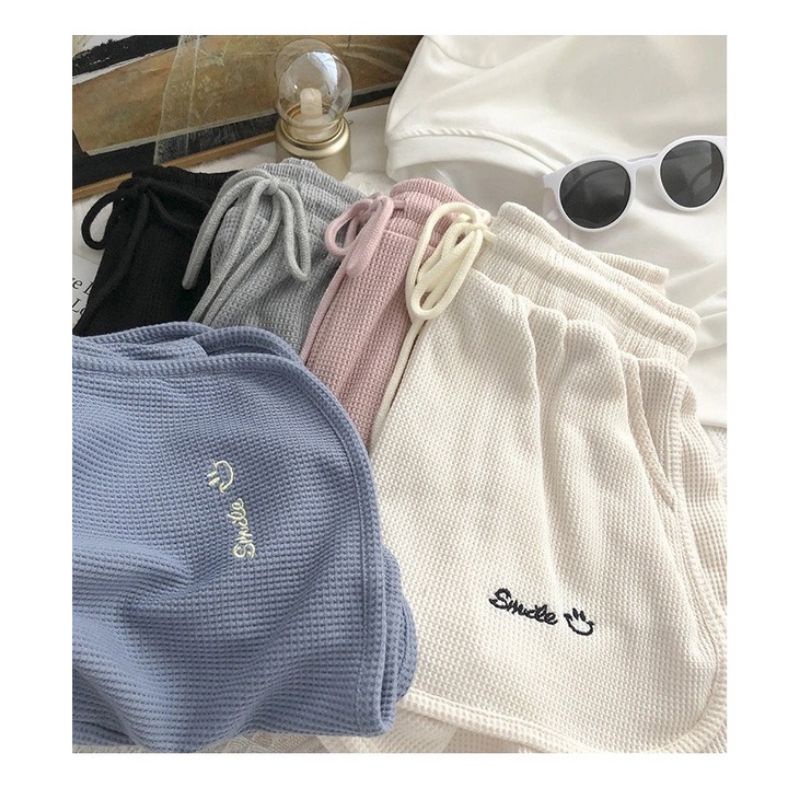 Quần Short Đùi Thêu Smile[FREESHIP]Quần đùi chất tổ ong dày dặn Unisex phong cách năng động