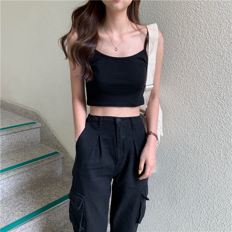 Áo hai dây 35396 dáng ngắn nhỏ nhắn với 7 màu trơn quyến rũ dễ phối đồ