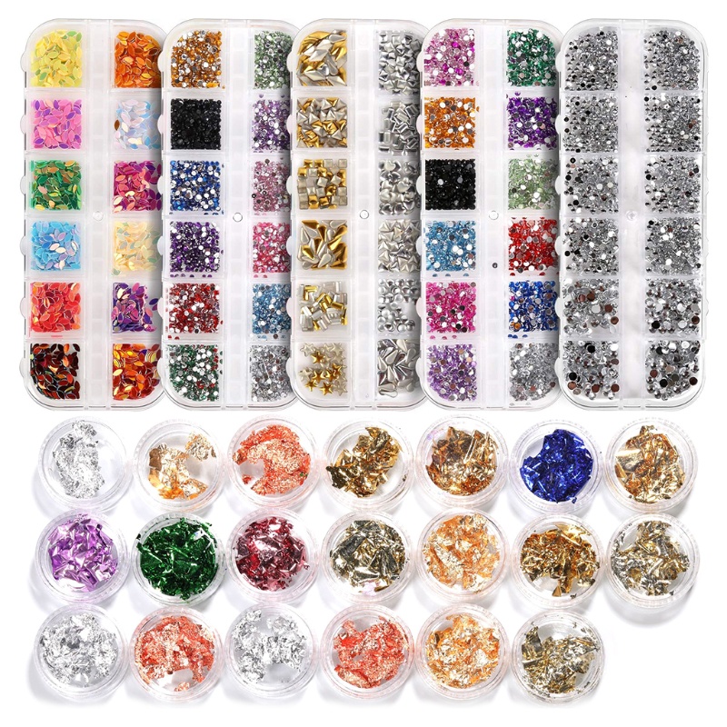 Set 5 Hộp Lá Nhôm Lấp Lánh Trang Trí Móng Tay Nghệ Thuật