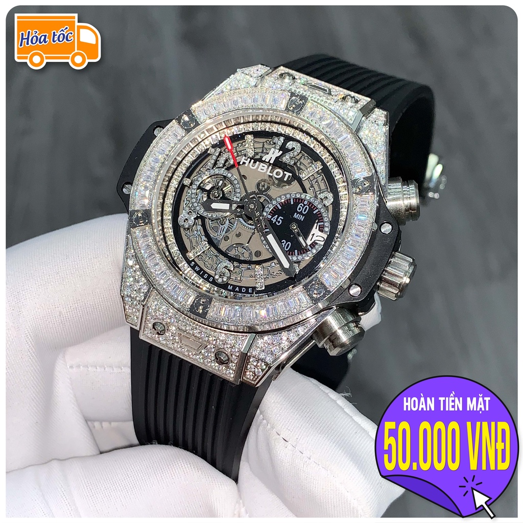 Đồng Hồ Nam HBL Viền Full Đá 6 Kim Thể Thao, Cơ Lộ Máy Automatic Nhật, Chống Nước, [Bảo Hành 18 Tháng - 1 Đổi 1 15 Ngày]