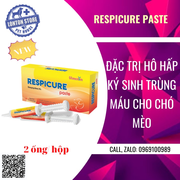 VEMEDIM Respicure Paste dùng cho chó, mèo hô hấp, tiêu hóa, ống gel 10ml, Lonton store