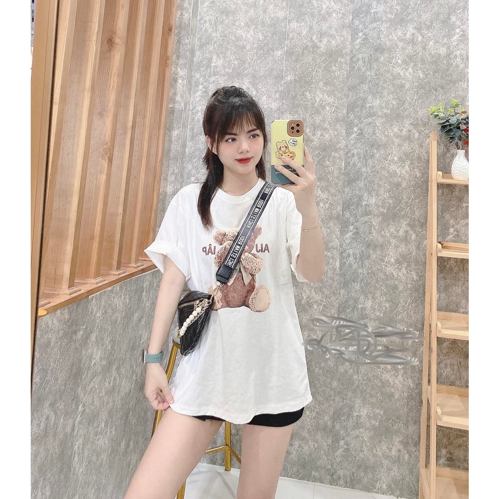 Aó phông in hình gấu che mặt hót hít chất coton thoáng mát cao cấp from dáng dấu quần phong cách HÀN QUỐC cực đẹp