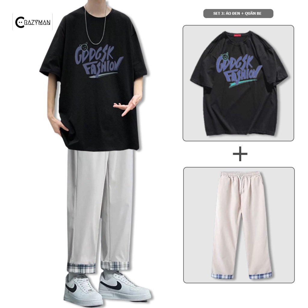 Đồ bộ nam quần áo thể thao CRAZYMAN Quần Short Áo Thun phong cách Hàn Quốc họa tiết chữ tạo điểm nhấn