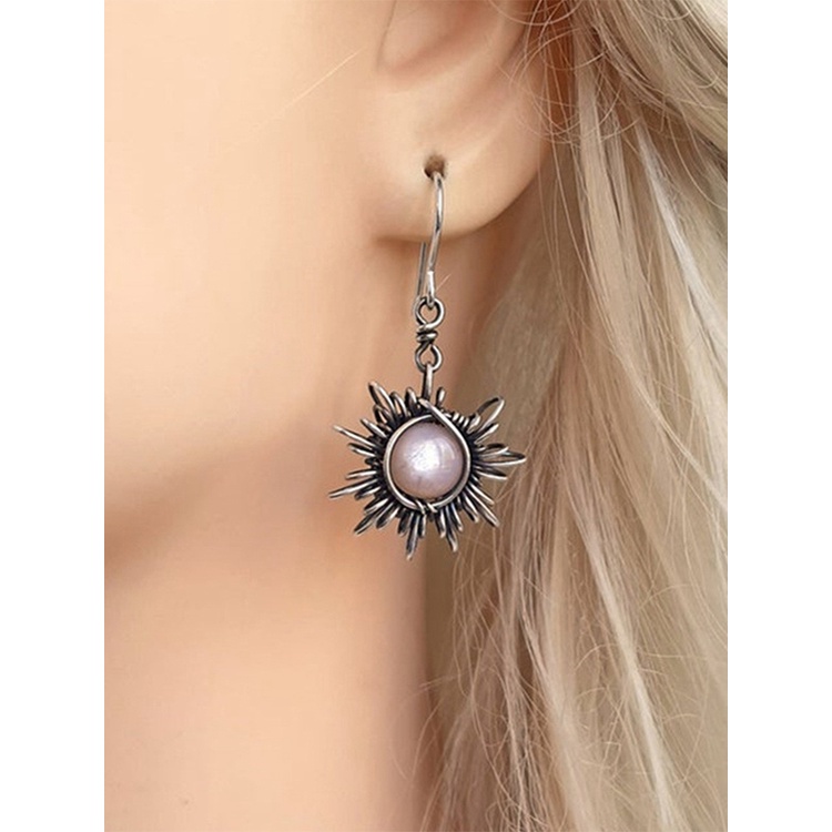 Bông Tai Bạc Hình Mặt Trời Và Mặt Trăng Thời Trang Vintage